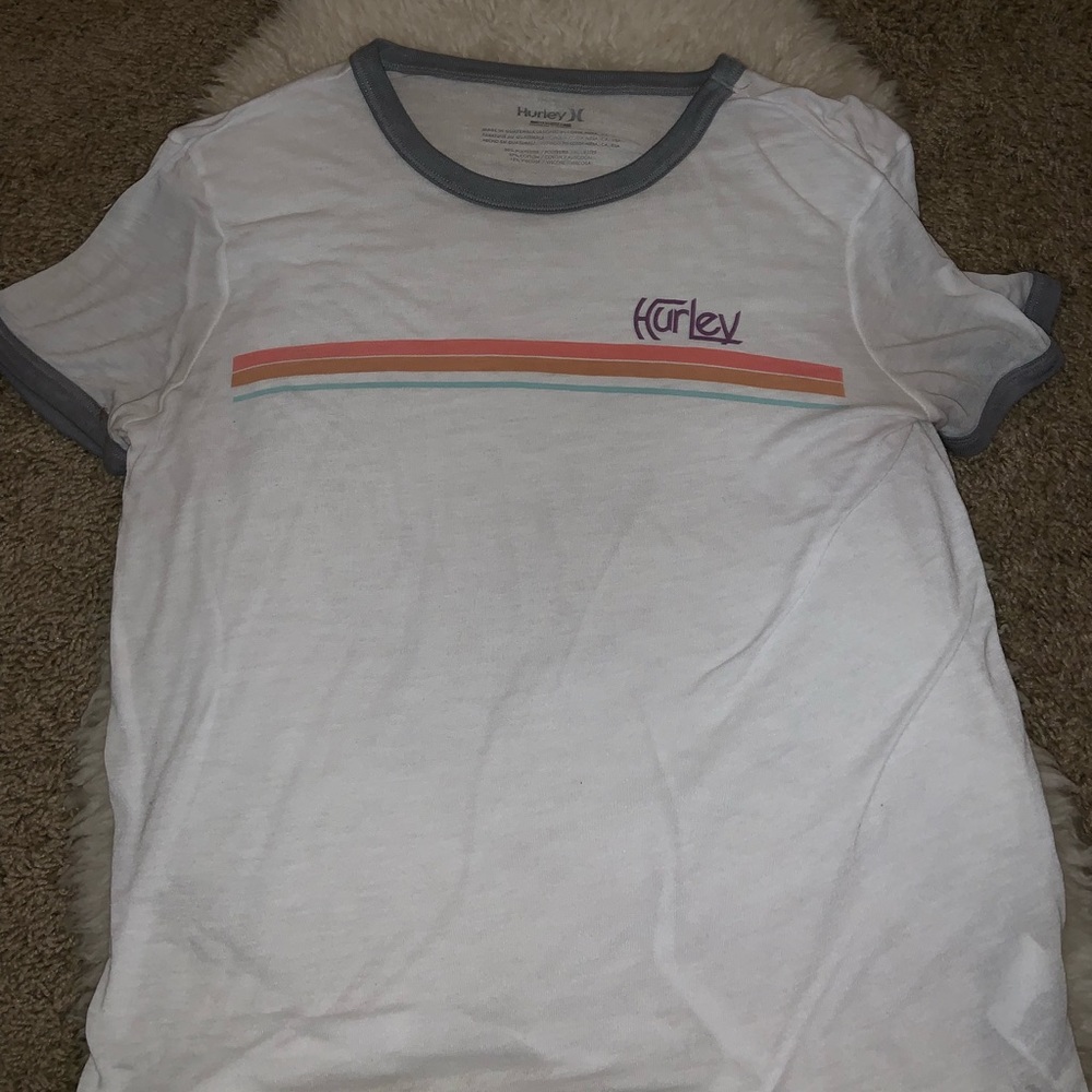 White hurley Rainbow shirt.
